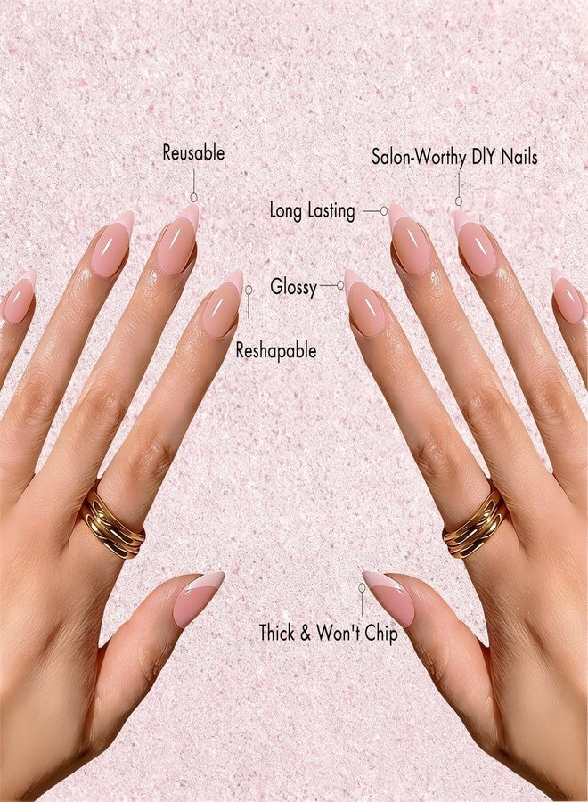 KXAMELIE Press On Nails Almond - Short French Tip Press On Nails with Glue, Natural Nude Fake Nails in 15 Sizes - 30 Soft Gel Glue on Nails Kit for Women, Supremely Fit, Elegant Light Pink French - Image 4